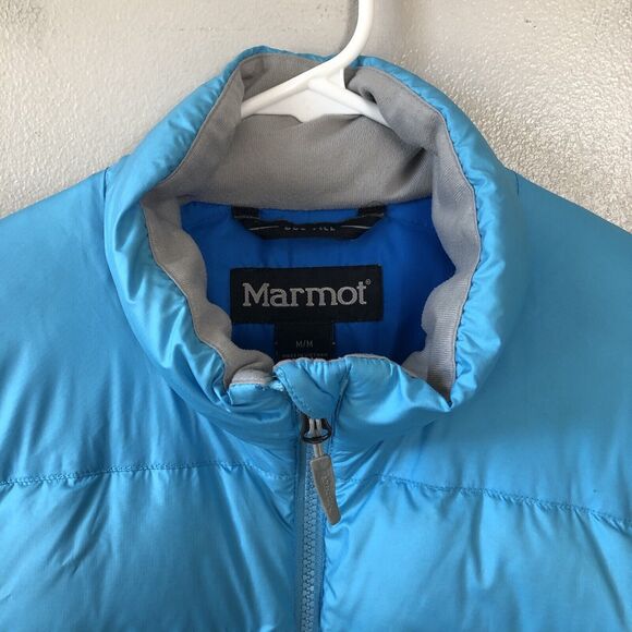 Marmot Jacket Womens Medium 650 Down Fill Puffer Coat Blue Full Zip Mock Neck - Picture 2 of 15
